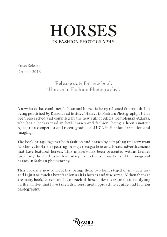 Press Release for Horses in Fashion